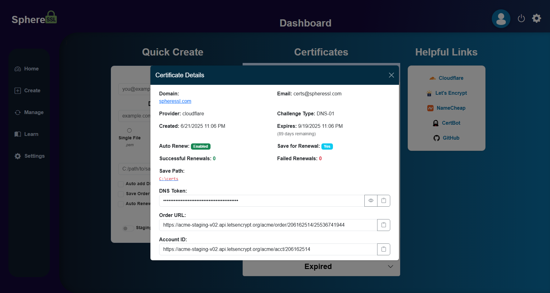 Certificate details